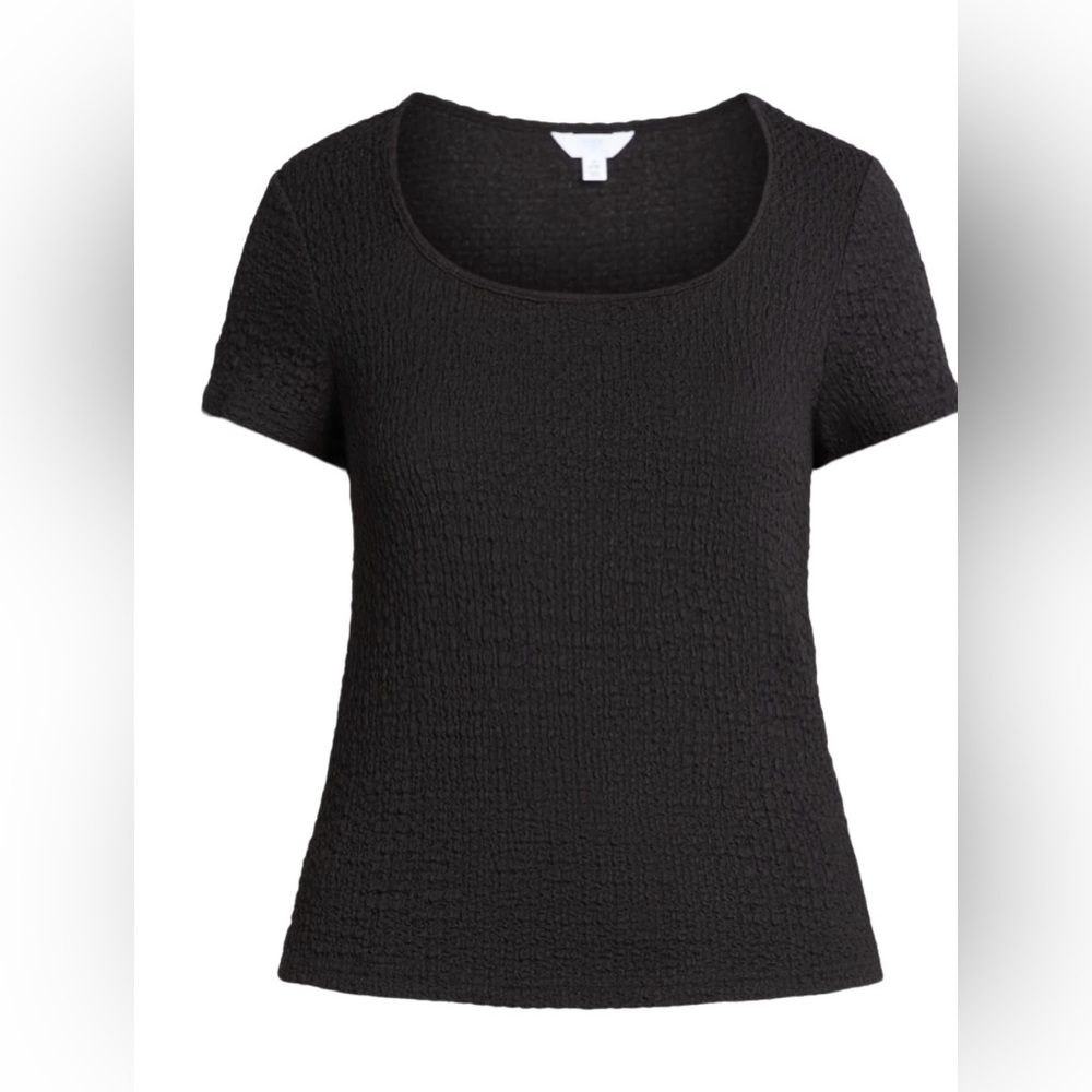 Time & Tru Black Pucker Texture Tee XXL (22) Square Neck Stretch Top Casual